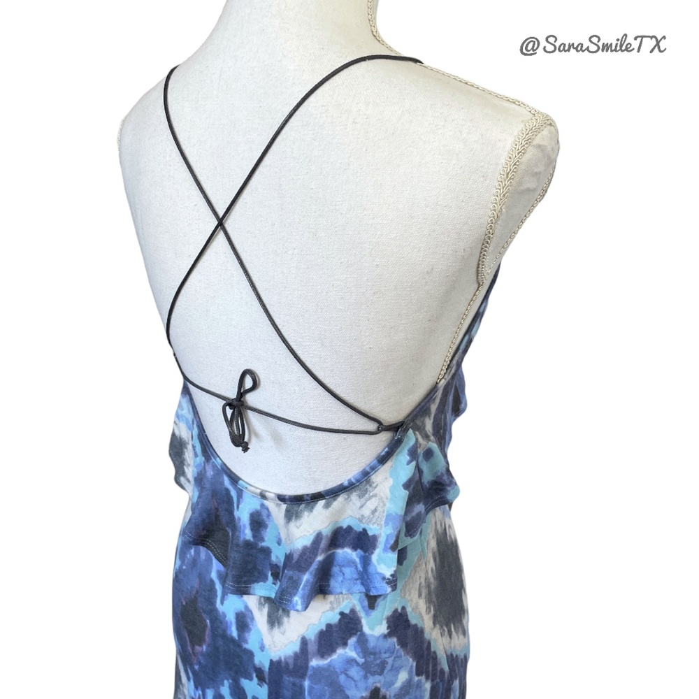 FOR LOVE AND LEMONS Boho Ikat Print Ruffle Trim Open Back Mini Dress - RARE! - Picture 5 of 14